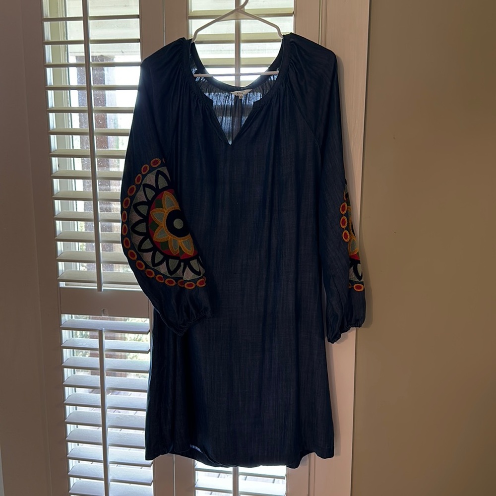 Crown & Ivy Denim Shirt Dress with Fabulous Embroidery Detail